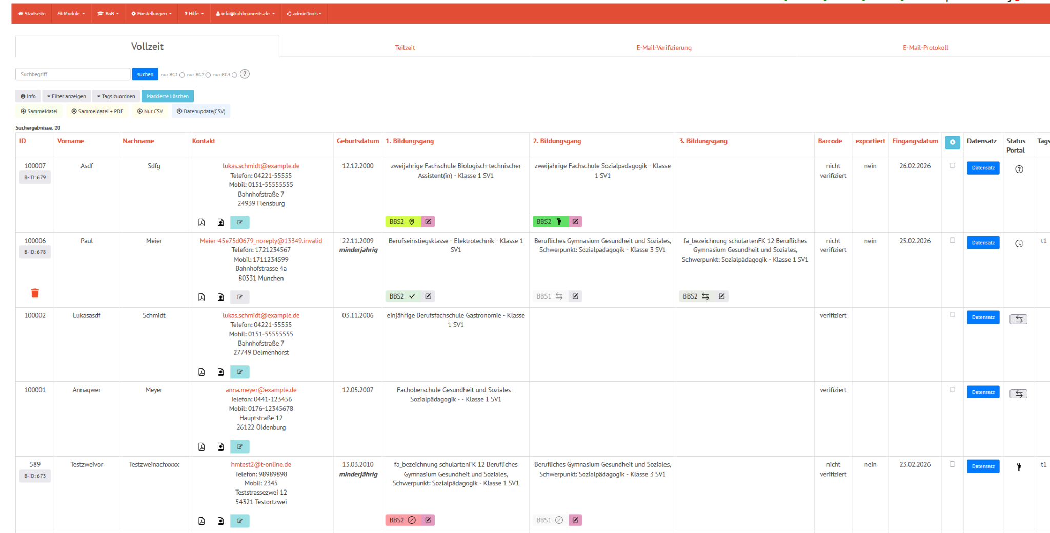 Bewerberverwaltung im Schulverbund