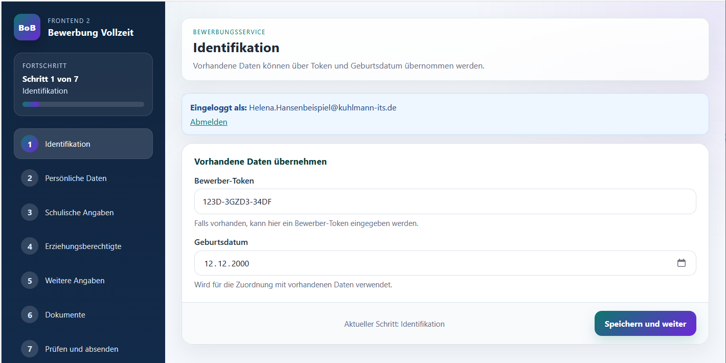 Frontend Identifikation über Token